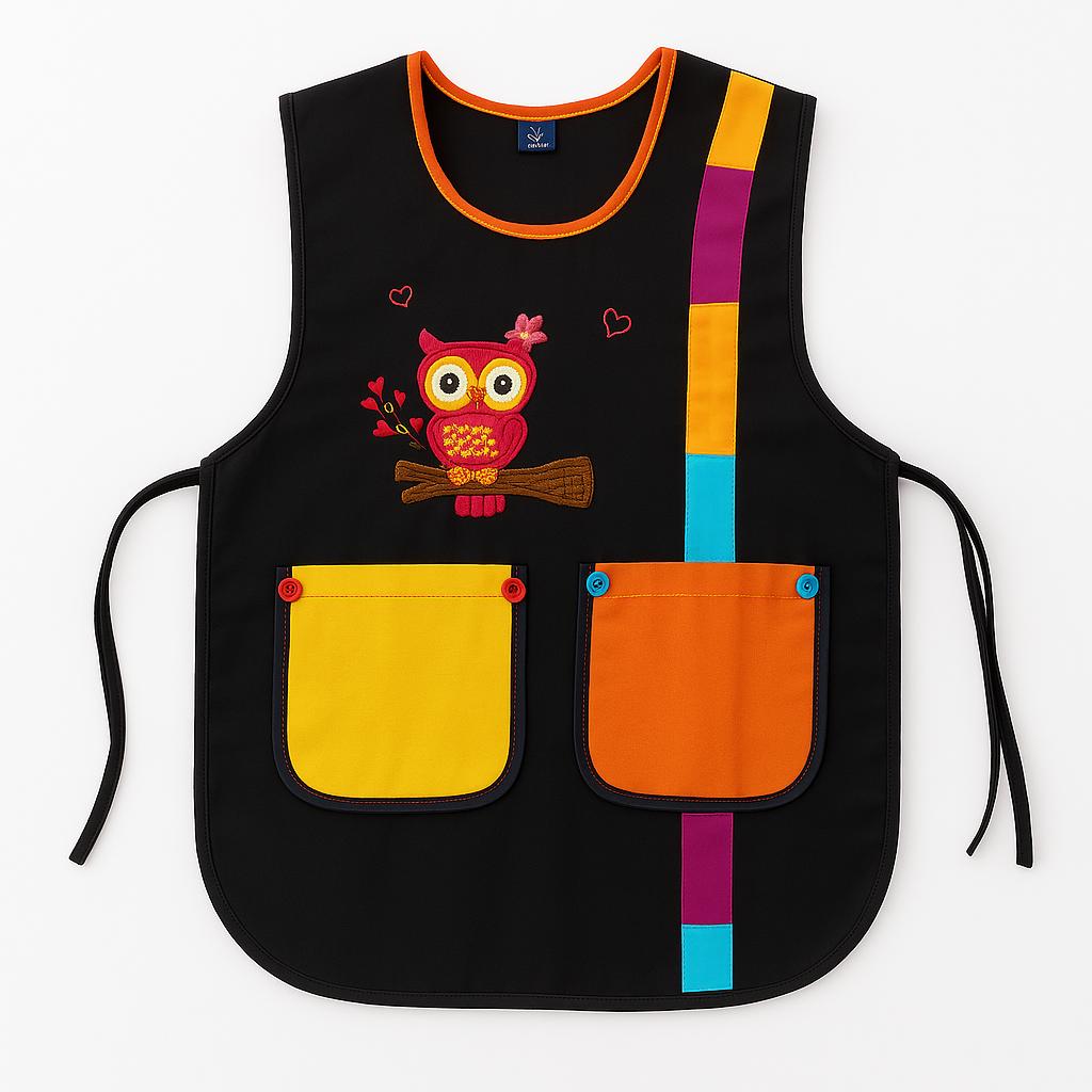 Mandil de educadora con diseño de búho