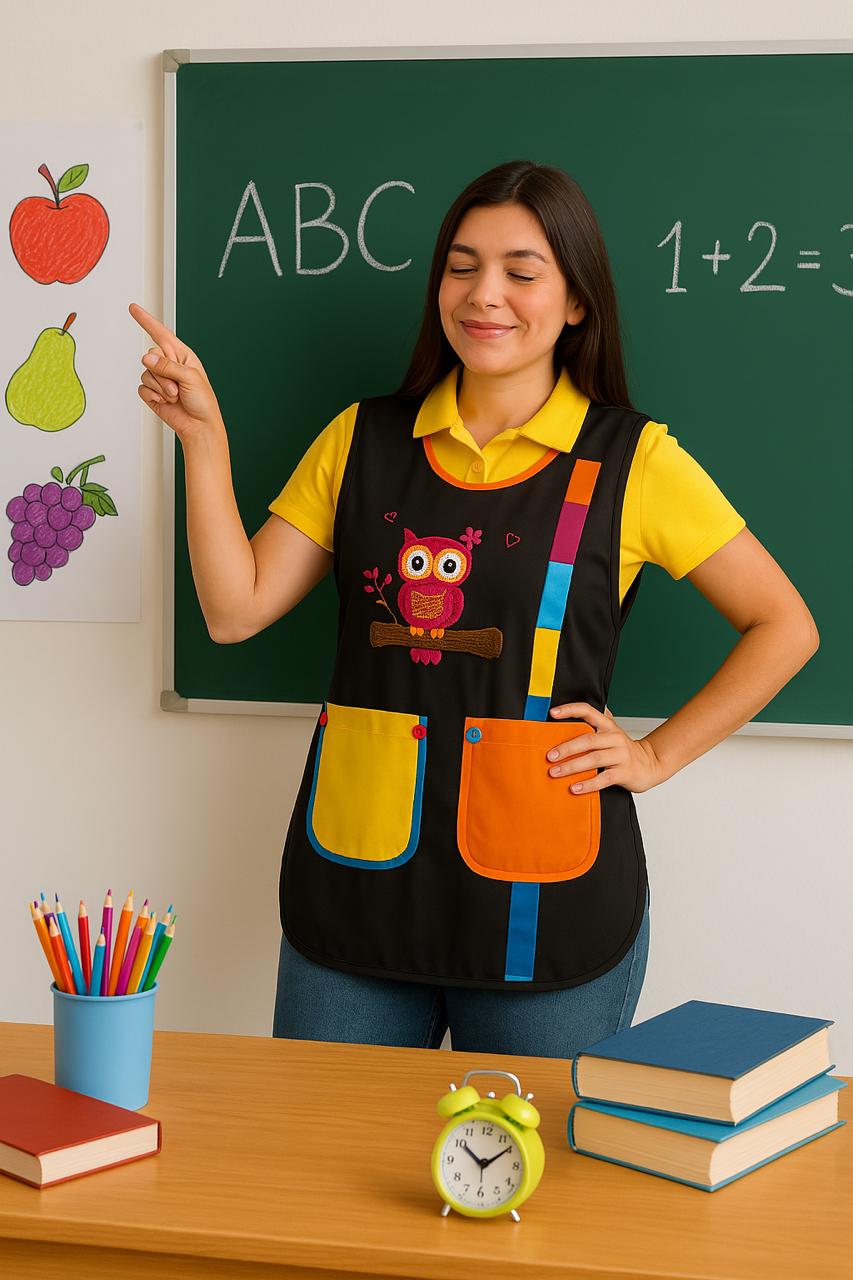 Mandil de educadora con diseño de búho